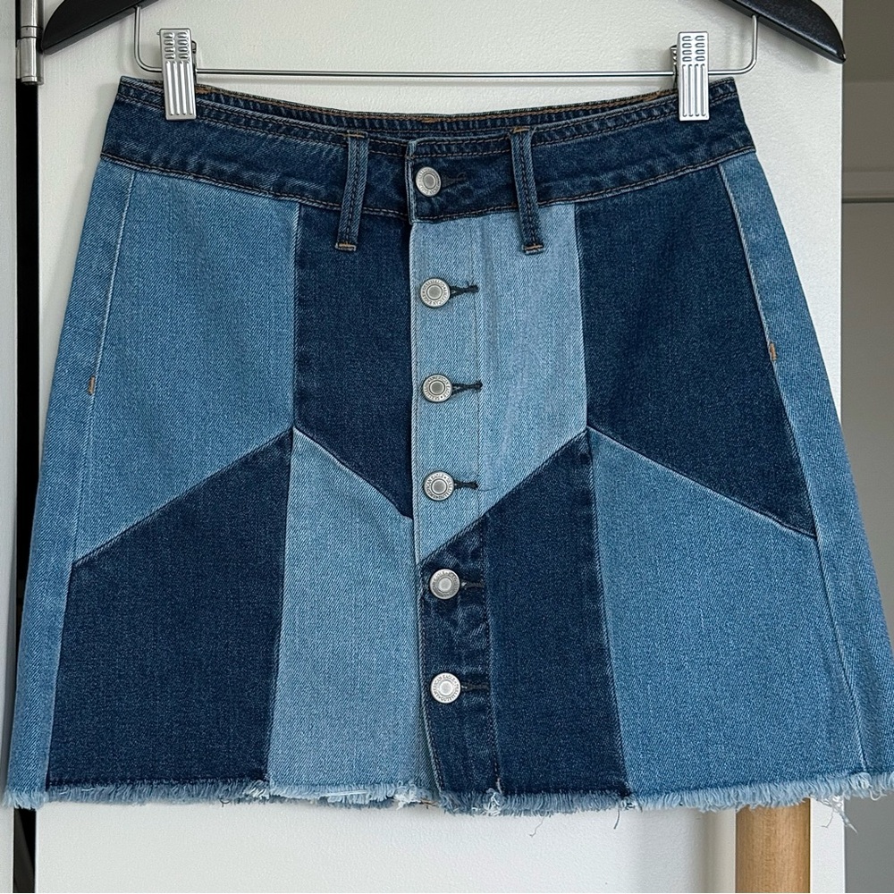 Denim Patchwork Button-Front Skirt. American Eagle Outfitters Brand New Skirt.